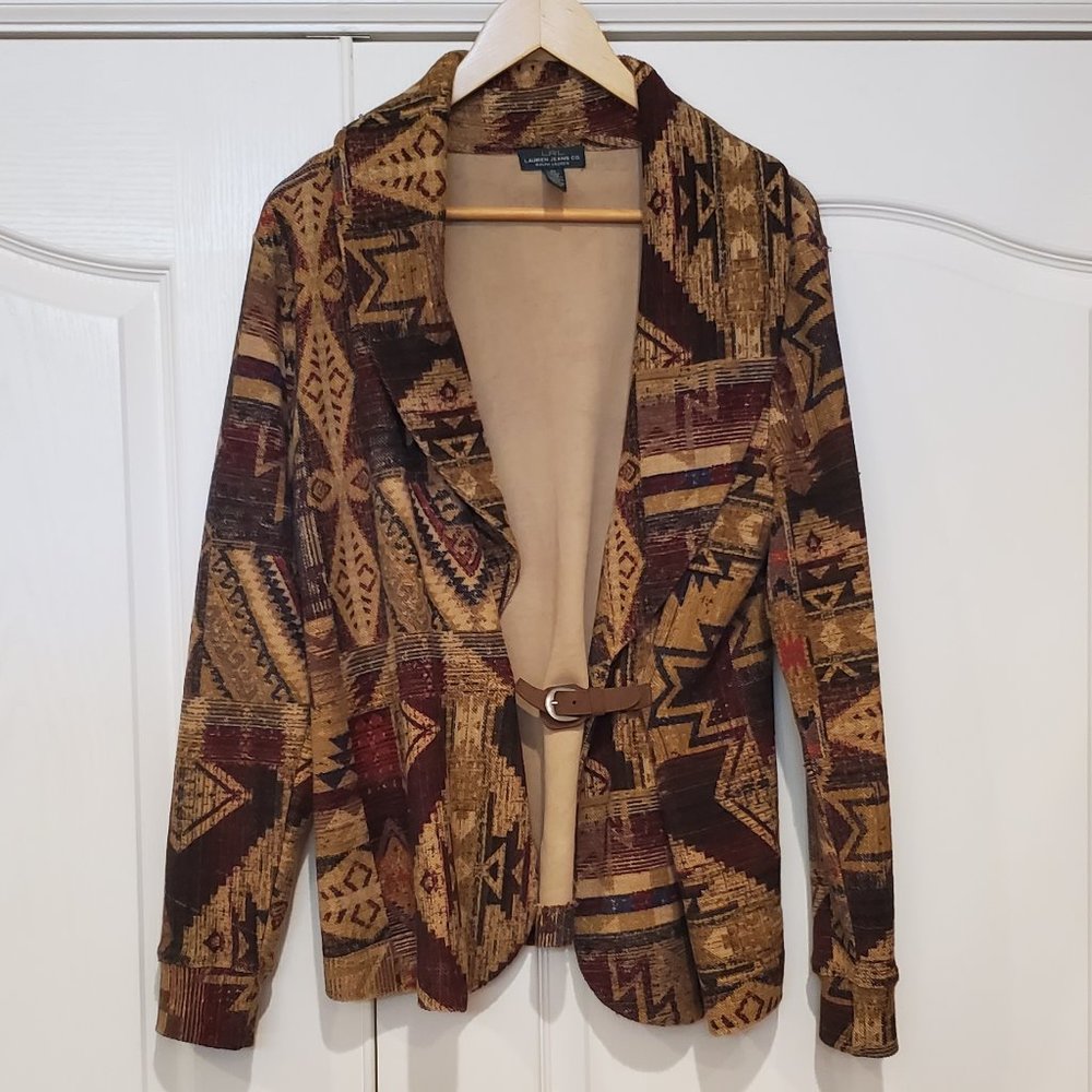 LRL Lauren Jeans Co. Southwestern 100% Cotton Cardigan Sweater Med
